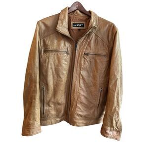 Black Rivet Men's XL Brown Leather Motorcycle Jacket Zip Pockets